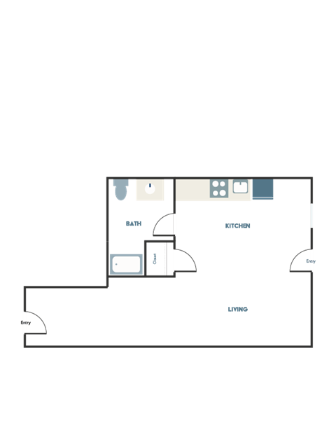 Floor plan for studio, 1 bath, 393 sqft